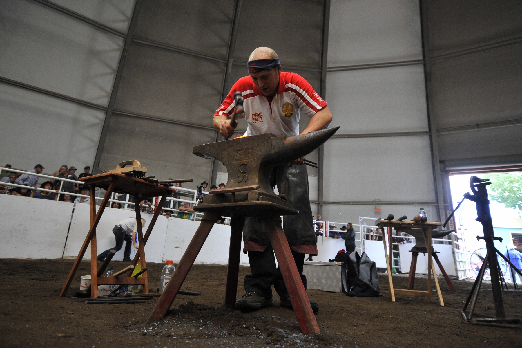 Steven Beane of North Allerton, Yorkshire, England, won his third consecutive World Championship Blacksmiths’ Competition at the Calgary Stampede on Sunday afternoon under the Big Top. It’s the first WCBC three-peat since Grant Moon of Wales won his fifth consecutive title in 1992. Steven Beane of North Allerton, Yorkshire, England, won his third consecutive World Championship Blacksmiths’ Competition at the Calgary Stampede on Sunday afternoon under the Big Top. It’s the first WCBC three-peat since Grant Moon of Wales won his fifth consecutive title in 1992.